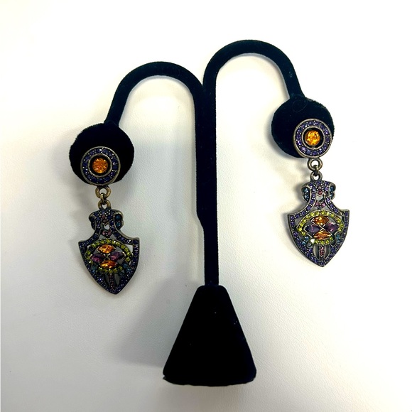 Vintage Heidi Daus Swarovski crystal design brass tone drop style stud earrings - Picture 1 of 5